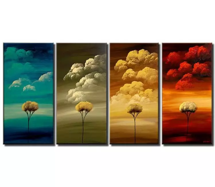 forest painting - four seasons tree abstract painting on canvas original colorful modern living room wall art