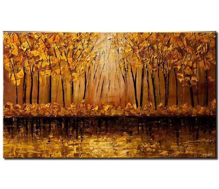 forest painting - enchanted forest art in fall on canvas original textured autumn trees painting 3d art with palette knife modern living room art