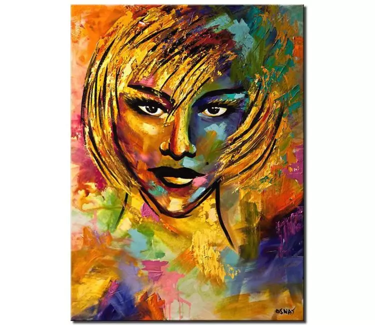 figure painting - colorful abstract face art on canvas modern portrait painting original textured painting