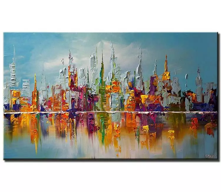 cityscape painting - colorful contemporary city art on canvas original textured abstract cityscape painting 3d art for office and home