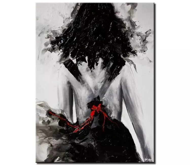 figure painting - dark art on canvas original minimalist black white figure paining modern fantasy art