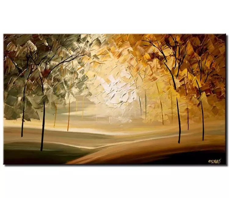 forest painting - modern palette knife abstract landscape painting on canvas fall forest trees painting original neutral 3d art green rust gold painting