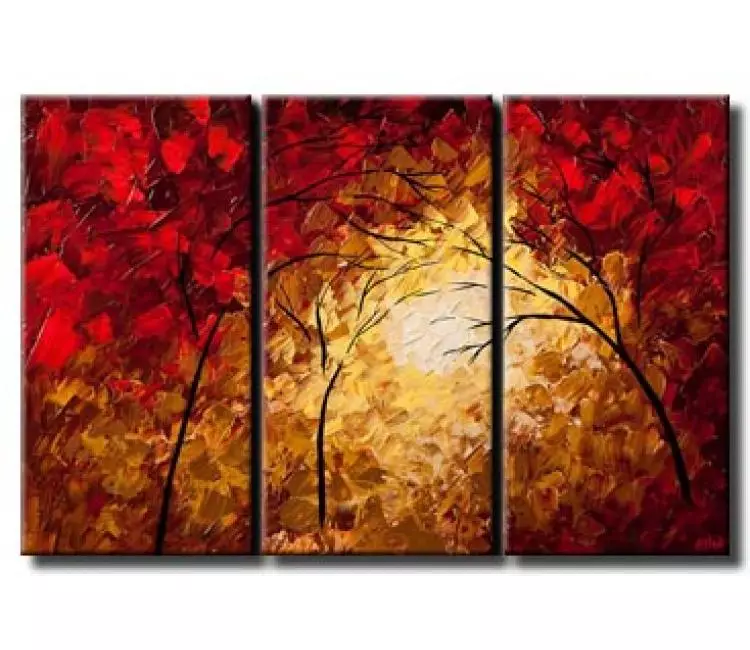 forest painting - modern palette knife abstract landscape art on canvas autumn forest blooming trees painting large modern art