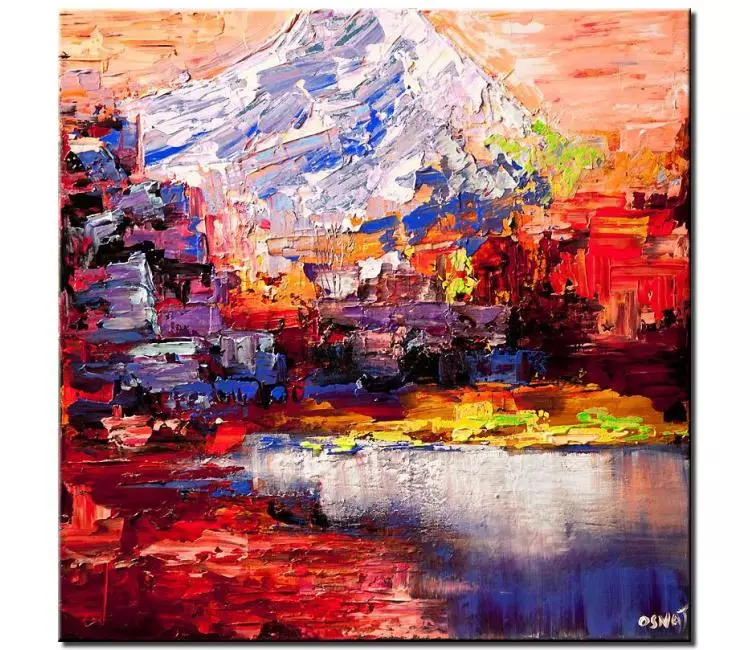 landscape paintings - abstract mountain painting on canvas colorful original modern palette knife textured art