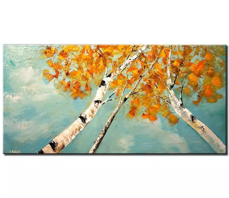 landscape paintings - Autumn birch trees painting original abstract trees painting on canvas modern palette knife trees art