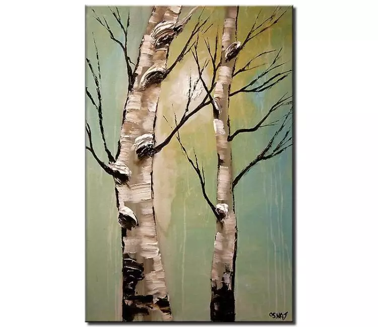 landscape paintings - white birch trees painting on canvas original textured vertical abstract trees art minimalist modern art acrylic painting