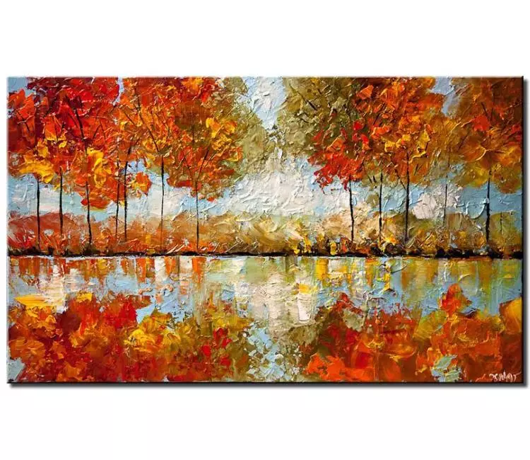 forest painting - autumn trees painting on canvas original abstract fall trees art modern palette knife textured painting