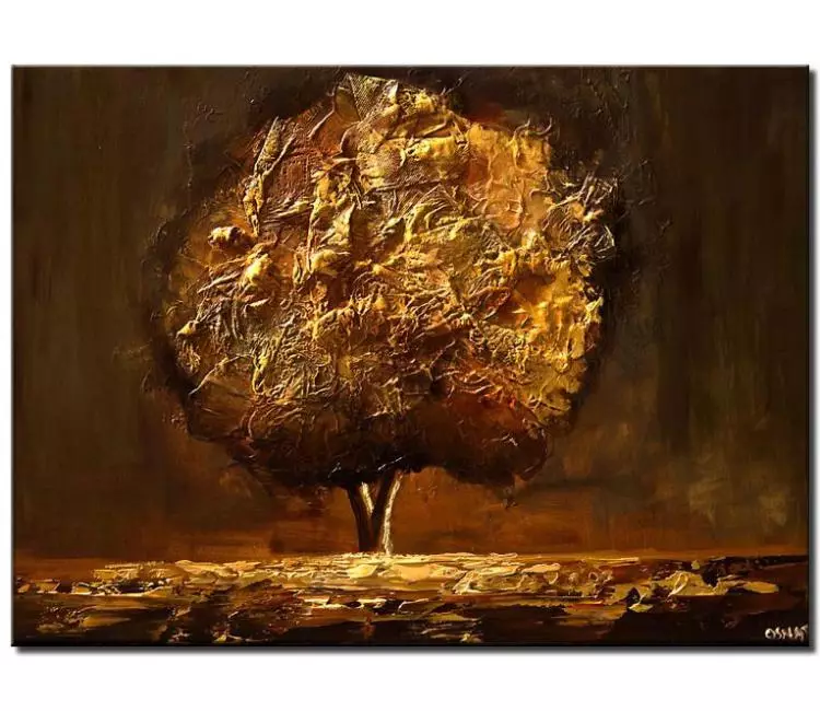 forest painting - gold tree painting on canvas original modern textured abstract tree art gold green decorative minimalist painting