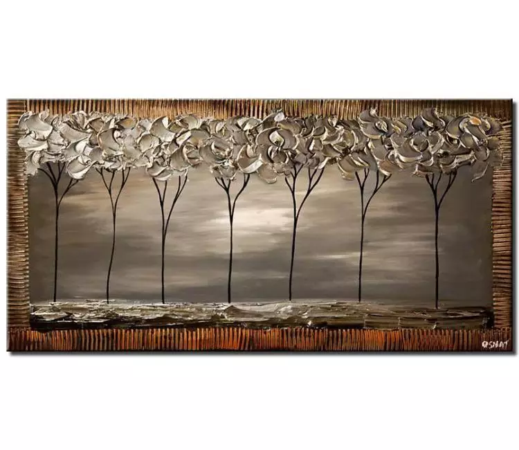 forest painting - original abstract trees painting on canvas modern original textured silver rust trees art minimalist art