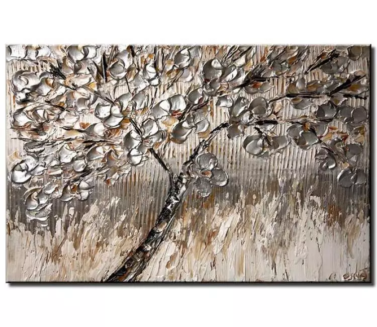 forest painting - modern palette knife silver tree painting on canvas original acrylic painting 3d textured modern acrylic art