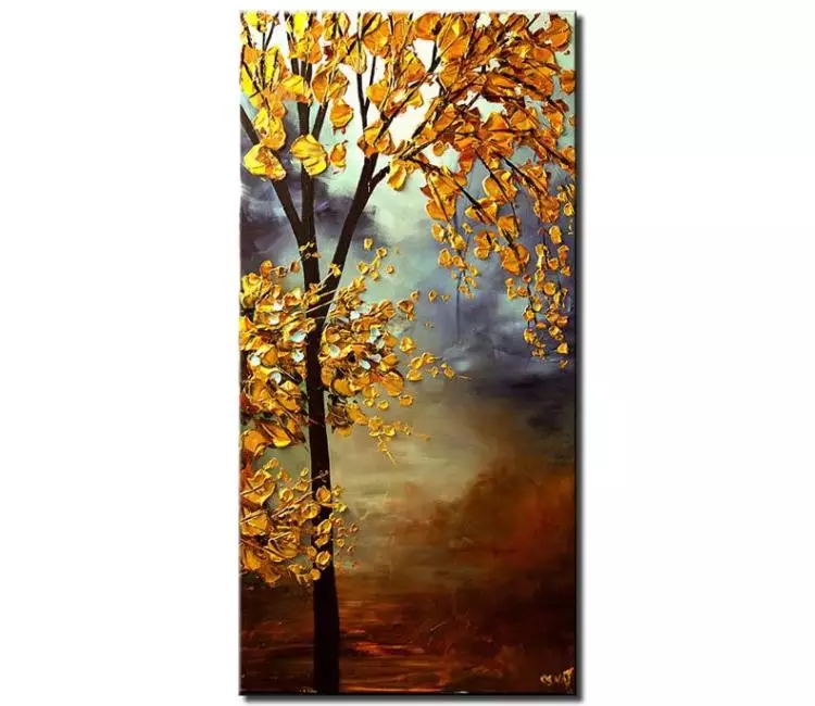 forest painting - gold blooming tree painting on canvas original abstract fall  tree painting earth tone colors acrylic modern landscape art