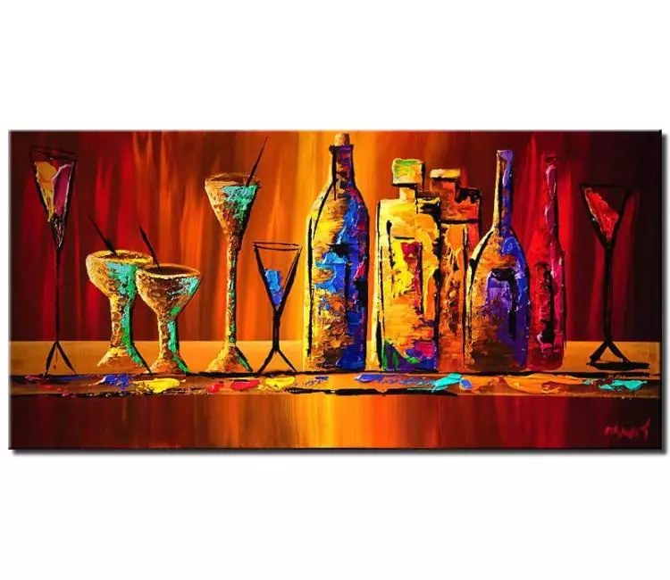 abstract painting - colorful wine glass painting on canvas kitchen painting original modern bar art