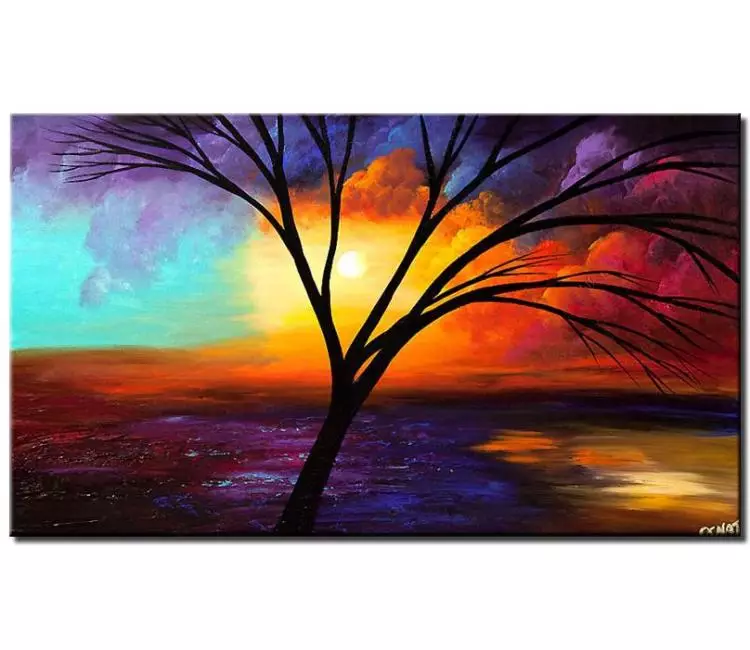landscape paintings - colorful abstract landscape art on canvas original tree painting modern living room wall art