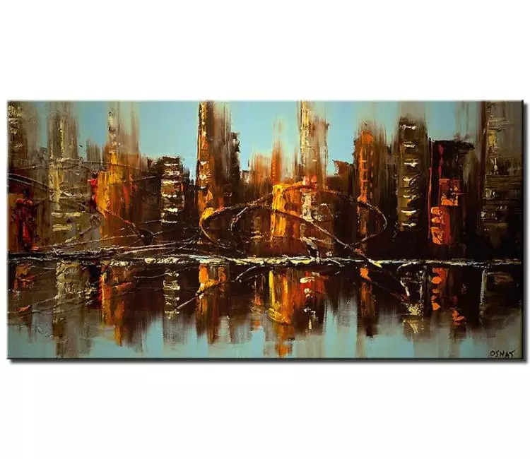 cityscape painting - abstract city painting modern palette knife on canvas textured minimalist city art
