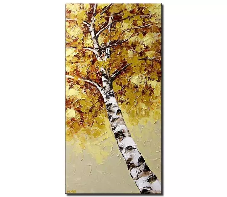 landscape paintings - abstract Aspen birch tree painting on canvas fall autumn tree painting textured modern acrylic vertical wall art