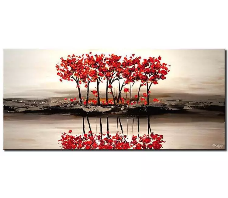 forest painting - red white abstract trees painting on canvas original minimalist textured forest painting modern art