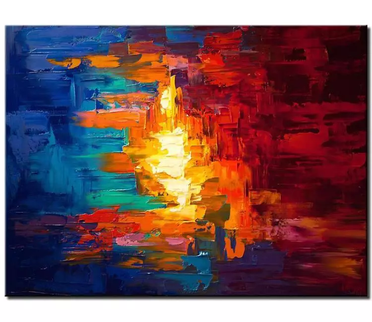 fire painting - colorful abstract art on canvas original 3d textured art blue red modern wall art