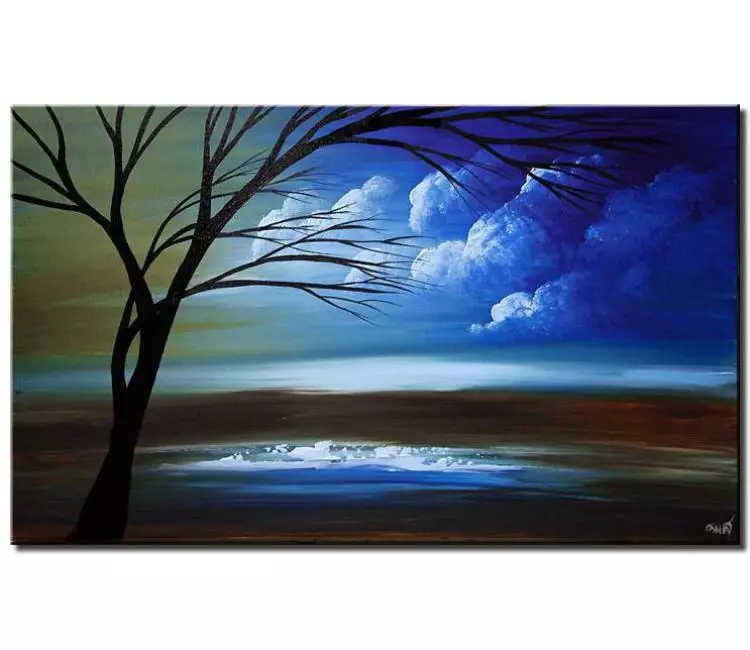 landscape paintings - green blue abstract landscape painting on canvas original tree painting modern calming wall art