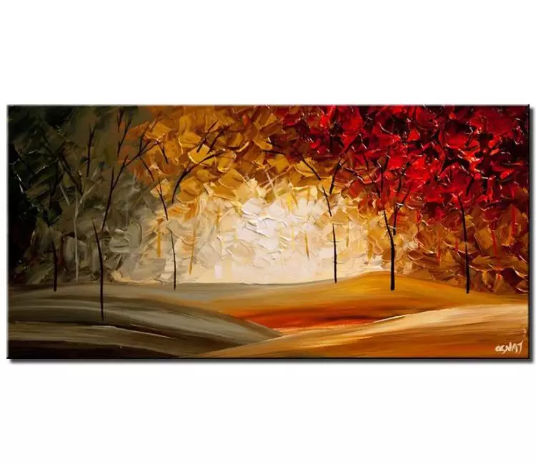 landscape paintings - original fall forest painting on canvas textured abstract landscape art modern palette knife trees painting