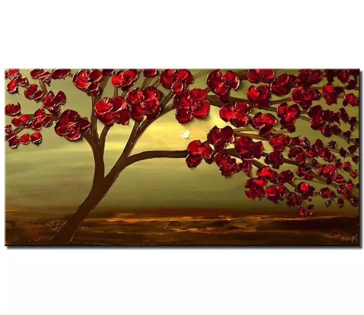 landscape paintings - red green abstract tree painting on canvas original textured big tree painting modern art