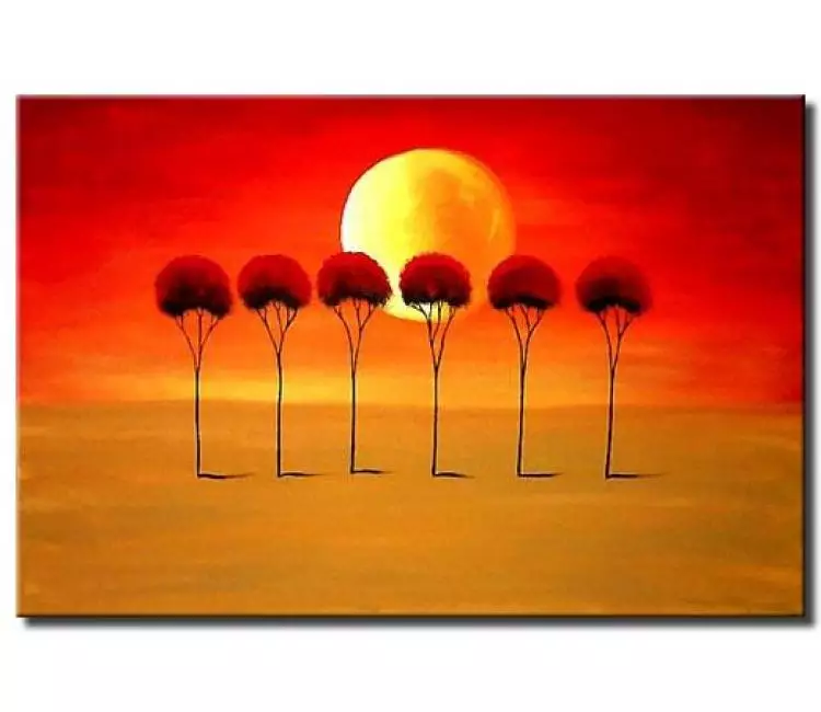 landscape paintings - moon painting modern abstract trees painting on canvas living room wall art