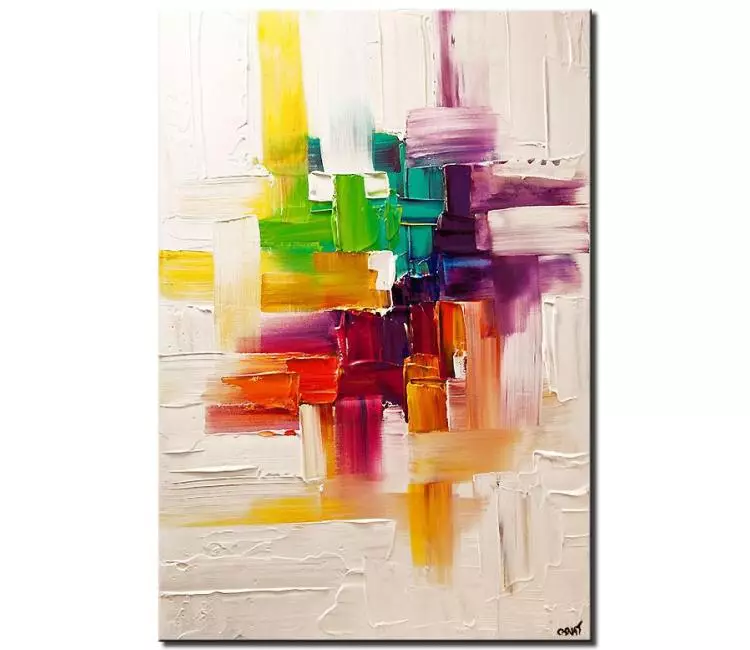 abstract painting - vertical colorful abstract painting on canvas original modern textured living room wall art