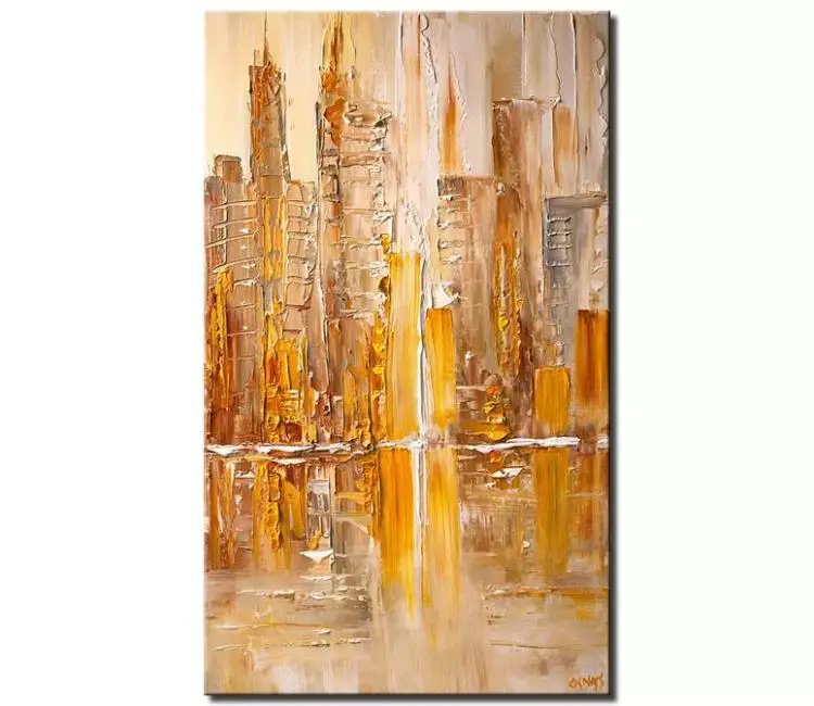 cityscape painting - yellow beige abstract painting on canvas original city art textured neutral cityscape painting minimalist modern art