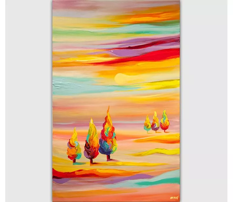 landscape paintings - colorful abstract landscape painting on canvas expressionism modern art