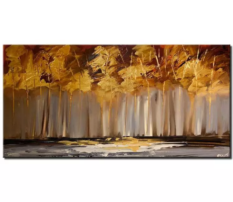 forest painting - gold gray forest trees painting on canvas original modern abstract landscape art minimalist modern art