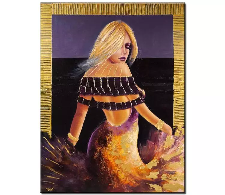 figure painting - gold purple woman figure painting on canvas original textured figure painting exquisite modern art