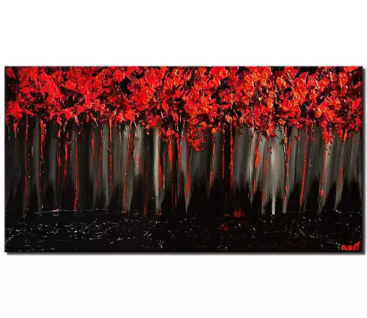 forest painting - original abstract trees painting on canvas minimalist textured red black forest art modern living room art