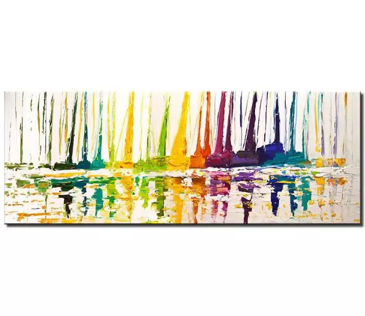 sailboats painting - colorful sailboats painting on canvas original textured boat painting modern abstract seascape painting