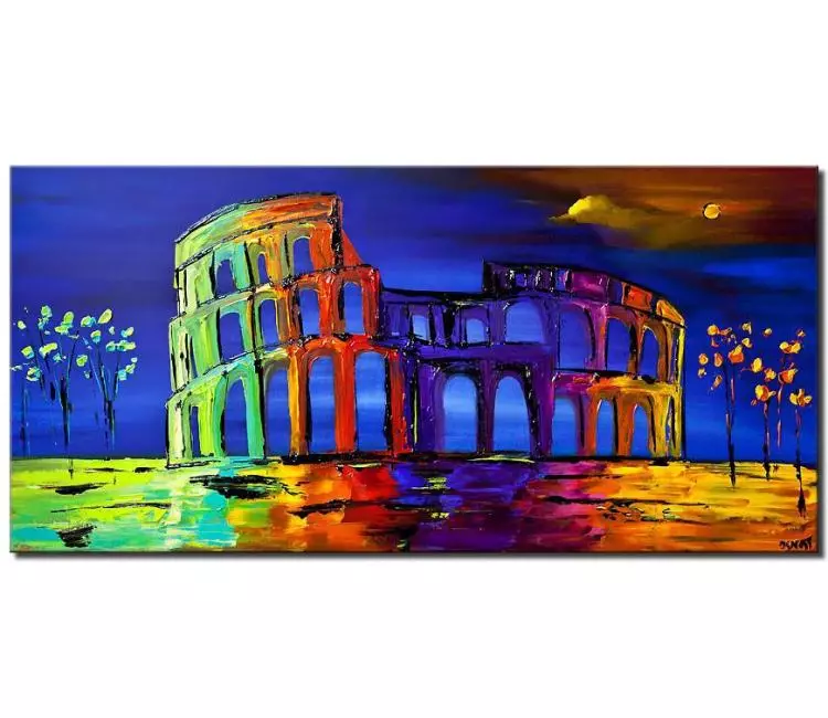 cityscape painting - Colorful Colosseum abstract painting on canvas original modern abstract art