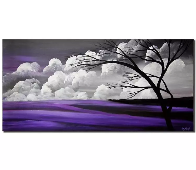 landscape paintings - original purple gray abstract landscape art on canvas minimalist nature art tree painting modern living room tree art