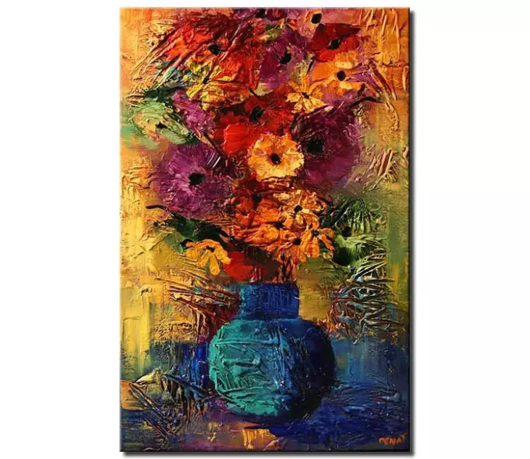 print on canvas - canvas print of colorful textured painting vase with flowers
