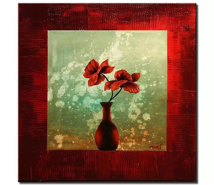 print on canvas - canvas print of red vase and flowers in red frame