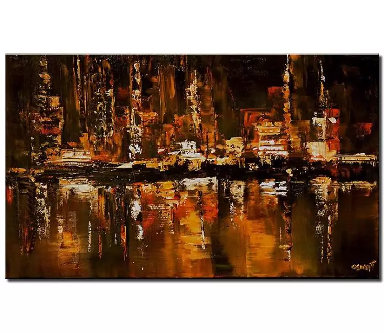 print on canvas - canvas print of painting of cityscape reflected in the river
