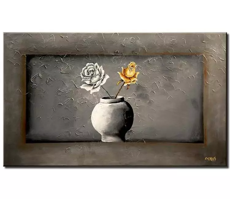 print on canvas - canvas print of gray vase with 2 roses gray background