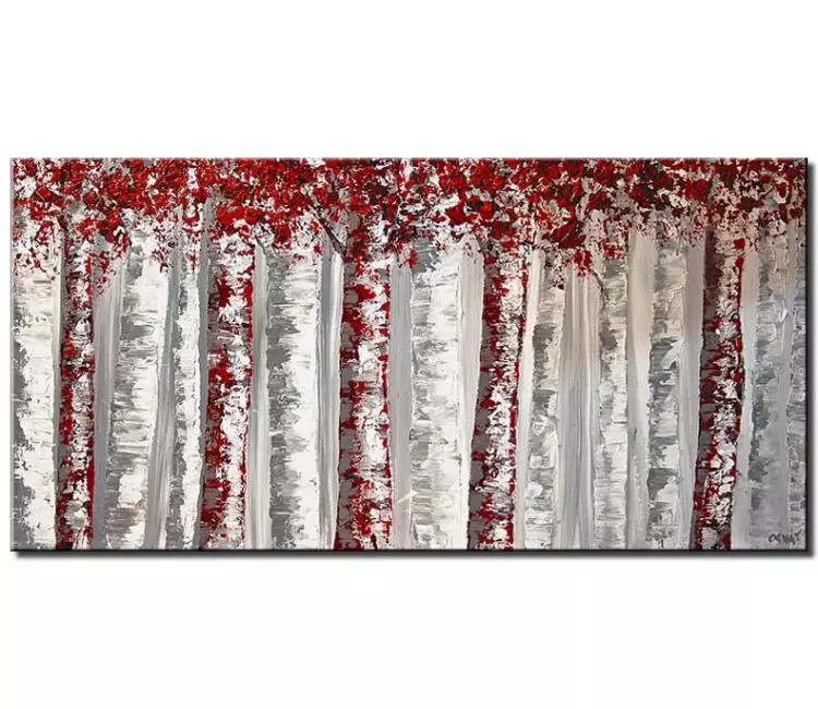 print on canvas - canvas print of textured red and white birch trees