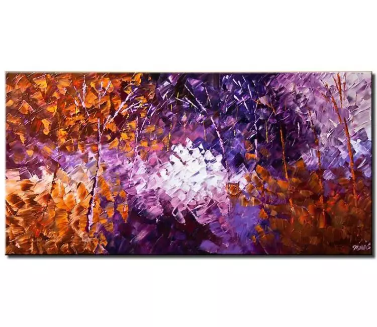 print on canvas - canvas print of blooming forest in purple and brown colors