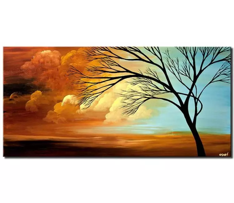 print on canvas - canvas print of horizontal painting of sunrise and brown clouds