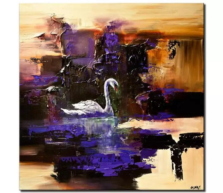 animals painting - swan painting on canvas original 3d textured abstract swan art modern purple beige art