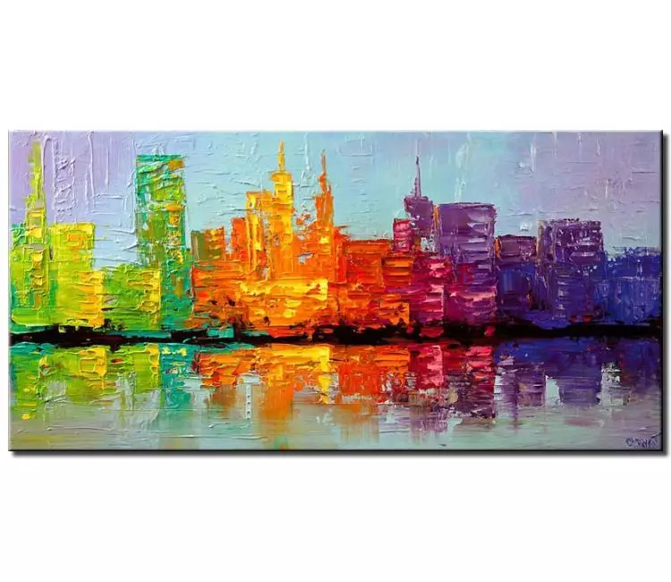 print on canvas - canvas print of city painting colorful textured nyc city skyline