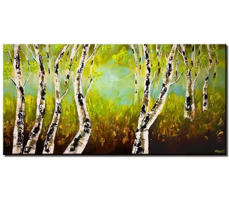 print on canvas - canvas print of birch trees forest landscape palette knife