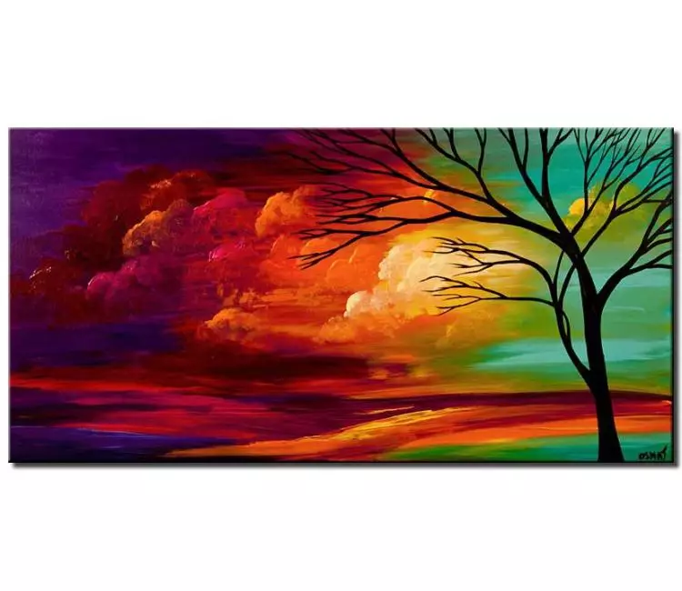 print on canvas - canvas print of abstract landscape colorful sunset painting