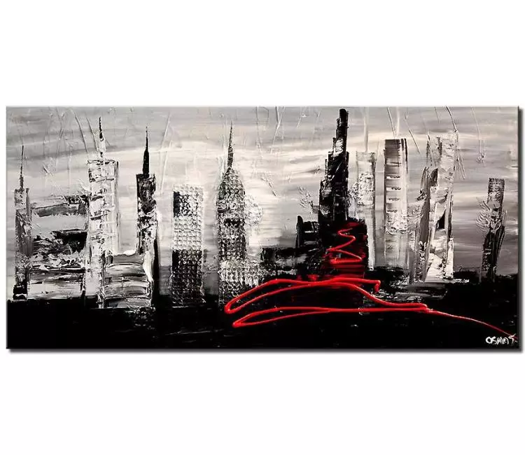print on canvas - canvas print of black white abstract city painting heavy impasto textured palette knife