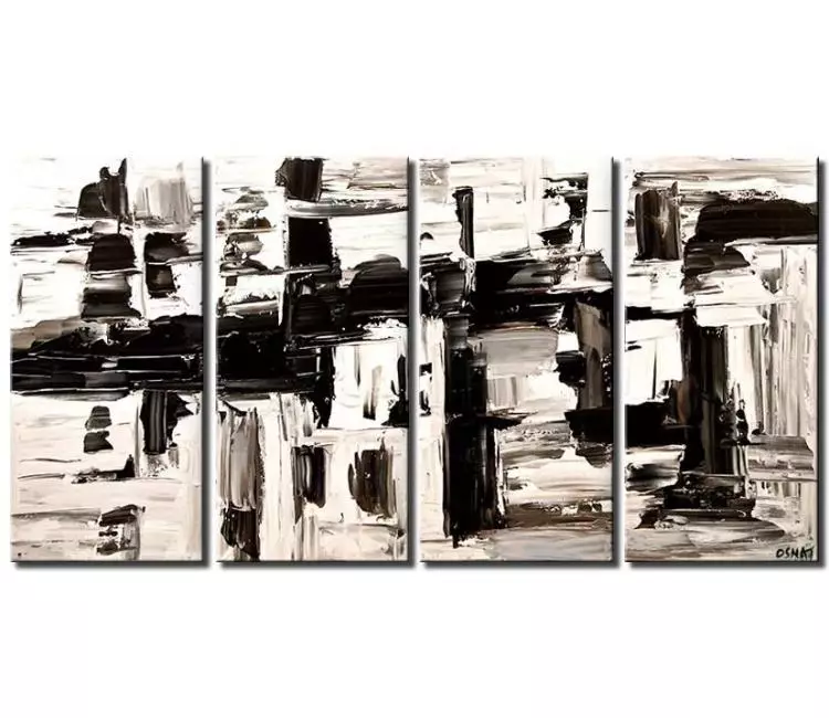 abstract painting - minimalist textured black white abstract art on canvas for living room modern wall art