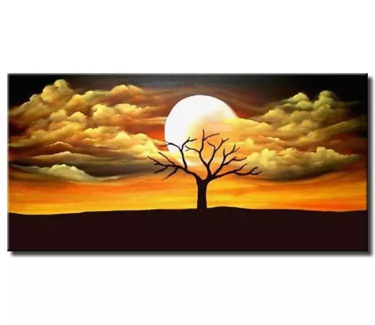 landscape paintings - cloudy moon painting on canvas modern abstract tree landscape painting