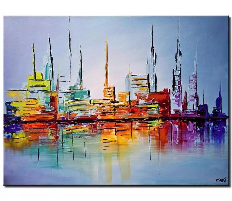 print on canvas - canvas print of city lights painting modern art palette knife