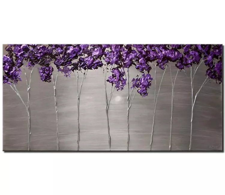 print on canvas - canvas print of purple blooming trees on silver background modern palette knife painting